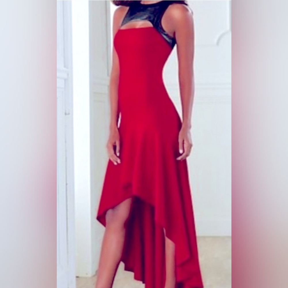 Hi/Lo Valentine's Day Keyhole RED Dress with Black Faux Leather - NWT!